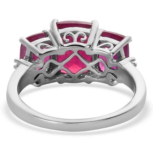 Niassa Ruby and Diamond 3 Stone Ring Platinum Over Sterling Silver GENUINE RUBY - Picture 5 of 6